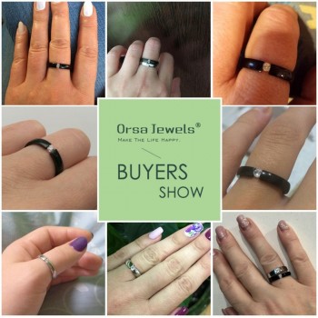 ORSA JEWELS New Fashion 316L Stainless Steel Rings Shining Crystal Men Women Wedding Engagement Rings 4 Colors Available OTR48