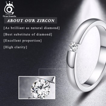 ORSA JEWELS New Fashion 316L Stainless Steel Rings Shining Crystal Men Women Wedding Engagement Rings 4 Colors Available OTR48