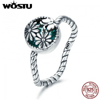 WOSTU 2018 Spring New 925 Sterling Silver Daisy amp; Butterfly , Green Crystal Finger Rings for Women Engagement Jewelry CQR283