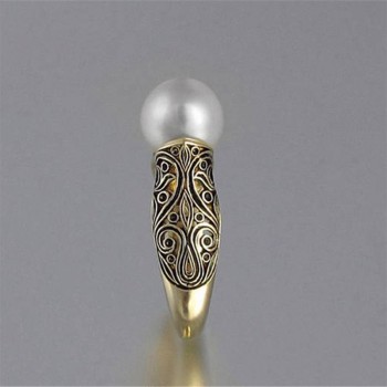 Modyle Gold Color Punk Vintage Flower Big Simulated Pearl Ring for Woman Dropshipping