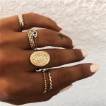 ZORCVENS 6 pc/set Bohemian Gold Color Eye Flower Rings Set for Women Geometric Alloy Knuckle Midi Rings Boho Jewelry