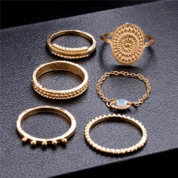 ZORCVENS 6 pc/set Bohemian Gold Color Eye Flower Rings Set for Women Geometric Alloy Knuckle Midi Rings Boho Jewelry
