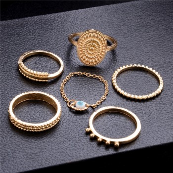 ZORCVENS 6 pc/set Bohemian Gold Color Eye Flower Rings Set for Women Geometric Alloy Knuckle Midi Rings Boho Jewelry