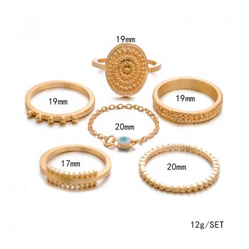 ZORCVENS 6 pc/set Bohemian Gold Color Eye Flower Rings Set for Women Geometric Alloy Knuckle Midi Rings Boho Jewelry