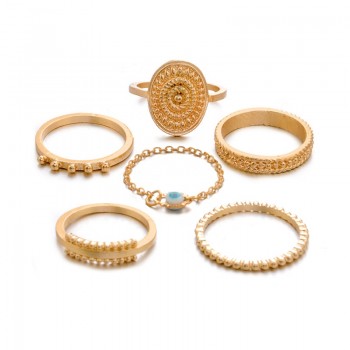 ZORCVENS 6 pc/set Bohemian Gold Color Eye Flower Rings Set for Women Geometric Alloy Knuckle Midi Rings Boho Jewelry