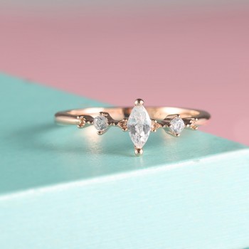 ROMAD Marquise Cut Engagement Ring for Women Three Stone Cluster Bridal Rings Wedding Jewelry Dainty Female Finger Ring R4