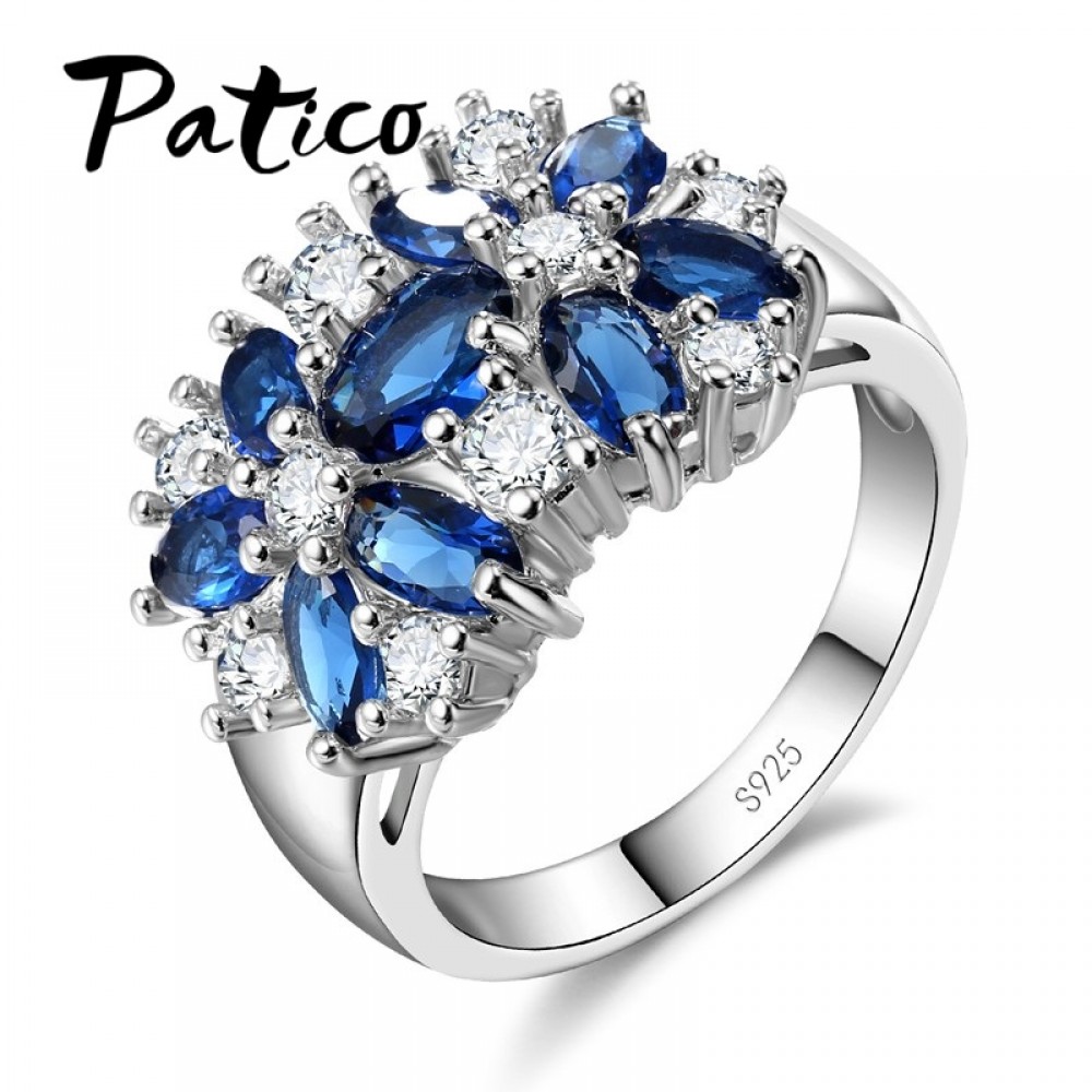 PATICO Pure 925 Sterling Silver Sparkling Rings for Women Girls Brilliant CZ Crystal Wedding Engagement Jewelry Summer Sale