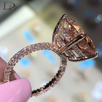 DODO Shining Big Champagne AAA Zircon Rings For Women Unique Three-sides Crystal Gold Color Wedding Luxury Ring Wholesale RA0415