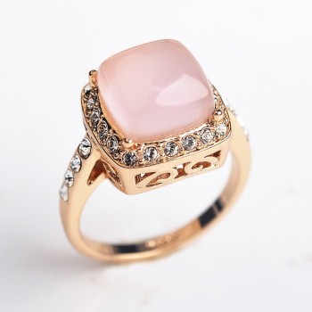 USTAR Square semi-precious stone wedding Rings for women Rose Gold color Cubic Zirconia Crystals Engagement rings female Anel