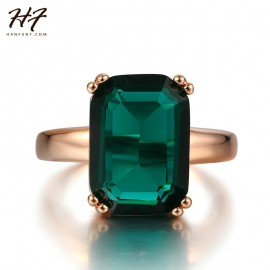 New Rose Gold Color Ring Fashion Red/Green Big Square Crystal Wedding Jewelry For Women Wholesale R700 R701