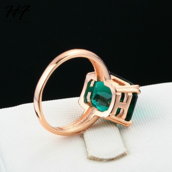 New Rose Gold Color Ring Fashion Red/Green Big Square Crystal Wedding Jewelry For Women Wholesale R700 R701