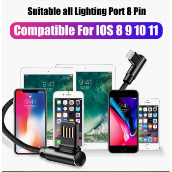 90 Degree to USB Cable 2.1A MAX 2A L Fast Charging Cord for iPhone X XS MAXR XR 8 7 6 Plus 5s SE iPad Sync Data USB Charger