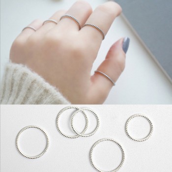 100% 925 Sterling Silver Simple Personality Twist Silver Korean Ring