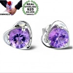 OMHXZJ wholesale Fashion jewelry crystal heart International certification Amethyst real 925 sterling silver Stud earrings YS03