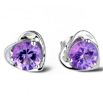 OMHXZJ wholesale Fashion jewelry crystal heart International certification Amethyst real 925 sterling silver Stud earrings YS03