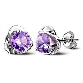 OMHXZJ wholesale Fashion jewelry crystal heart International certification Amethyst real 925 sterling silver Stud earrings YS03