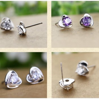 OMHXZJ wholesale Fashion jewelry crystal heart International certification Amethyst real 925 sterling silver Stud earrings YS03