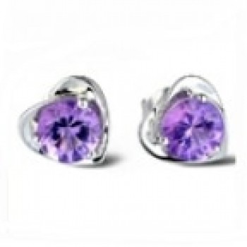 OMHXZJ wholesale Fashion jewelry crystal heart International certification Amethyst real 925 sterling silver Stud earrings YS03