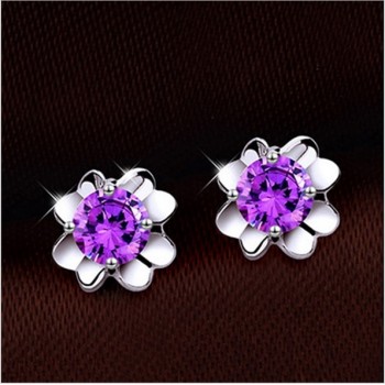 OMHXZJ wholesale Fashion jewelry crystal heart International certification Amethyst real 925 sterling silver Stud earrings YS03