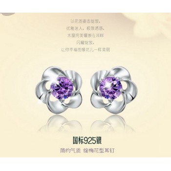 OMHXZJ wholesale Fashion jewelry crystal heart International certification Amethyst real 925 sterling silver Stud earrings YS03