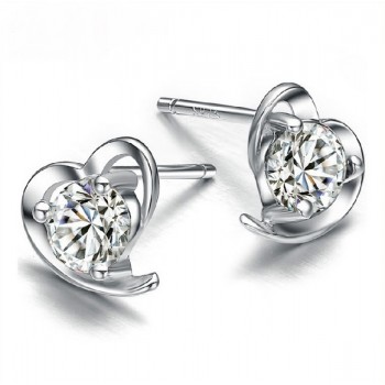 OMHXZJ wholesale Fashion jewelry crystal heart International certification Amethyst real 925 sterling silver Stud earrings YS03