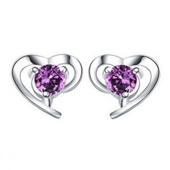 OMHXZJ wholesale Fashion jewelry crystal heart International certification Amethyst real 925 sterling silver Stud earrings YS03