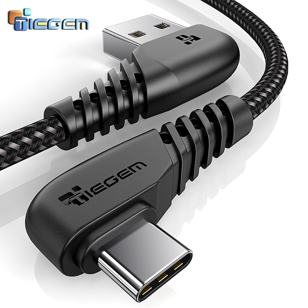 TIEGEM 90 degree USB Type C Cable 3A USB-C Cable  Type-C Fast Charging Cord for Nintendo Switch Samsung S8 Oneplus 5 Pixel 2