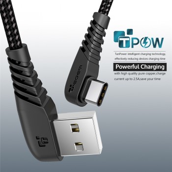 TIEGEM 90 degree USB Type C Cable 3A USB-C Cable  Type-C Fast Charging Cord for Nintendo Switch Samsung S8 Oneplus 5 Pixel 2