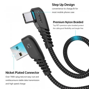 TIEGEM 90 degree USB Type C Cable 3A USB-C Cable  Type-C Fast Charging Cord for Nintendo Switch Samsung S8 Oneplus 5 Pixel 2