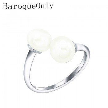 BaroqueOnly Pearl Ring Jewelry Silver Interlaced Rings Freshwater Pearl Wedding Ring 925 Sterling Silver Jewelry for Women Gift