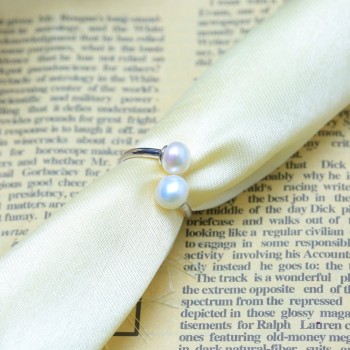 BaroqueOnly Pearl Ring Jewelry Silver Interlaced Rings Freshwater Pearl Wedding Ring 925 Sterling Silver Jewelry for Women Gift
