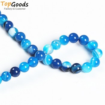 TopGoods Natural Stone Beads Blue Striated Agate Round Loose Blove DIY Bracelet  Material 6 8 10 12mm Beads for Jewelry  Making