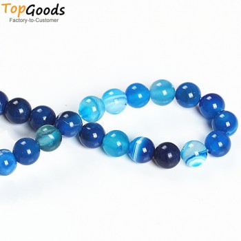 TopGoods Natural Stone Beads Blue Striated Agate Round Loose Blove DIY Bracelet  Material 6 8 10 12mm Beads for Jewelry  Making