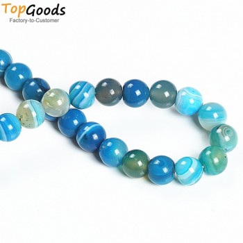 TopGoods Natural Stone Beads Blue Striated Agate Round Loose Blove DIY Bracelet  Material 6 8 10 12mm Beads for Jewelry  Making