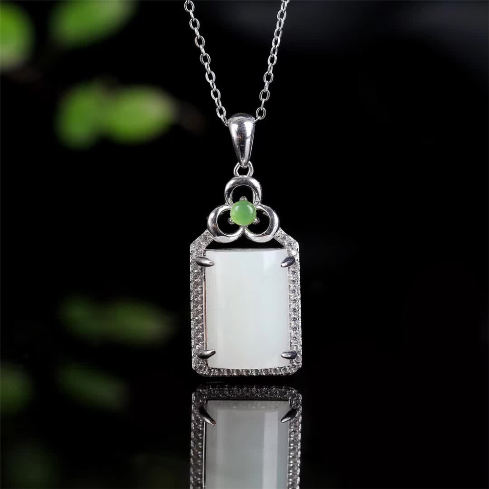 gemstone jewelry factory wholesale SGARIT brand square white gold 925 sterling silver natural Jade pendant necklace for women