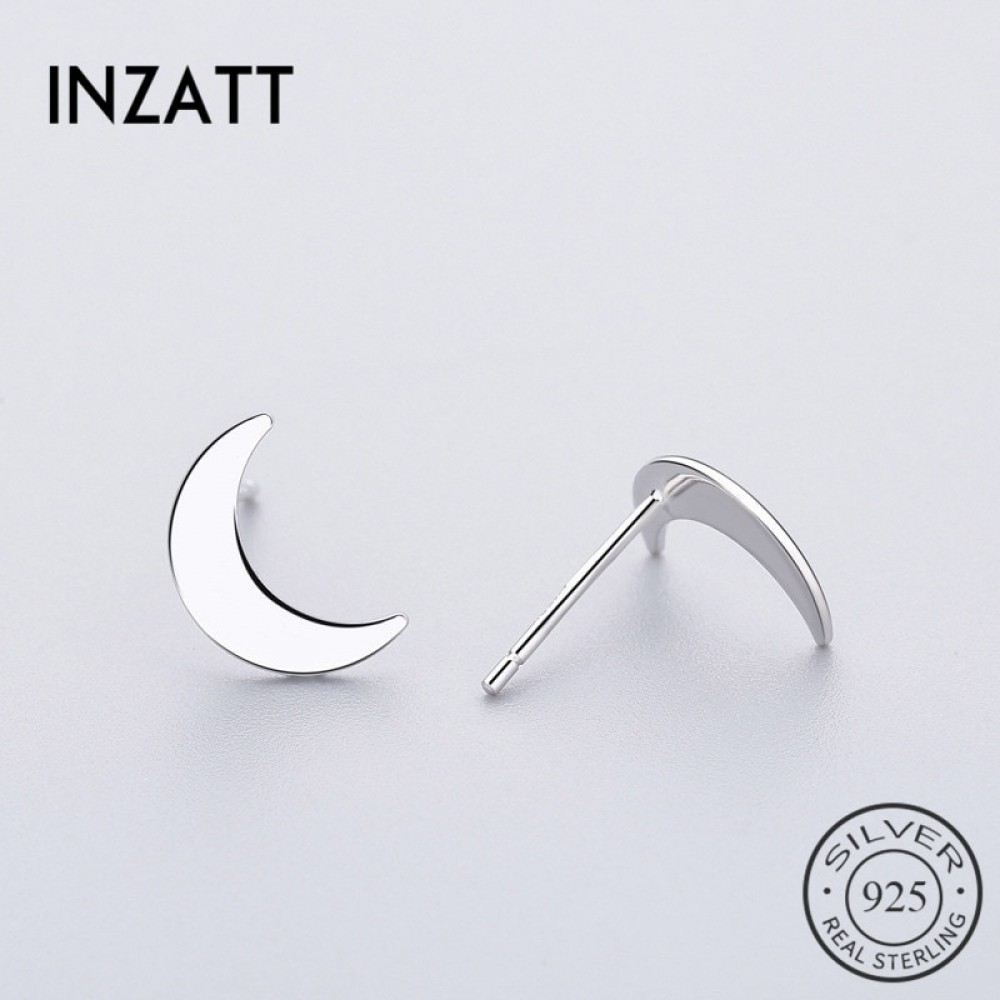 INZATT Minimalist Punk Tiny Moon Stud Earrings Real 925 Sterling Silver Fine Jewelry Women Birthday Party 2018 Accessories Gift