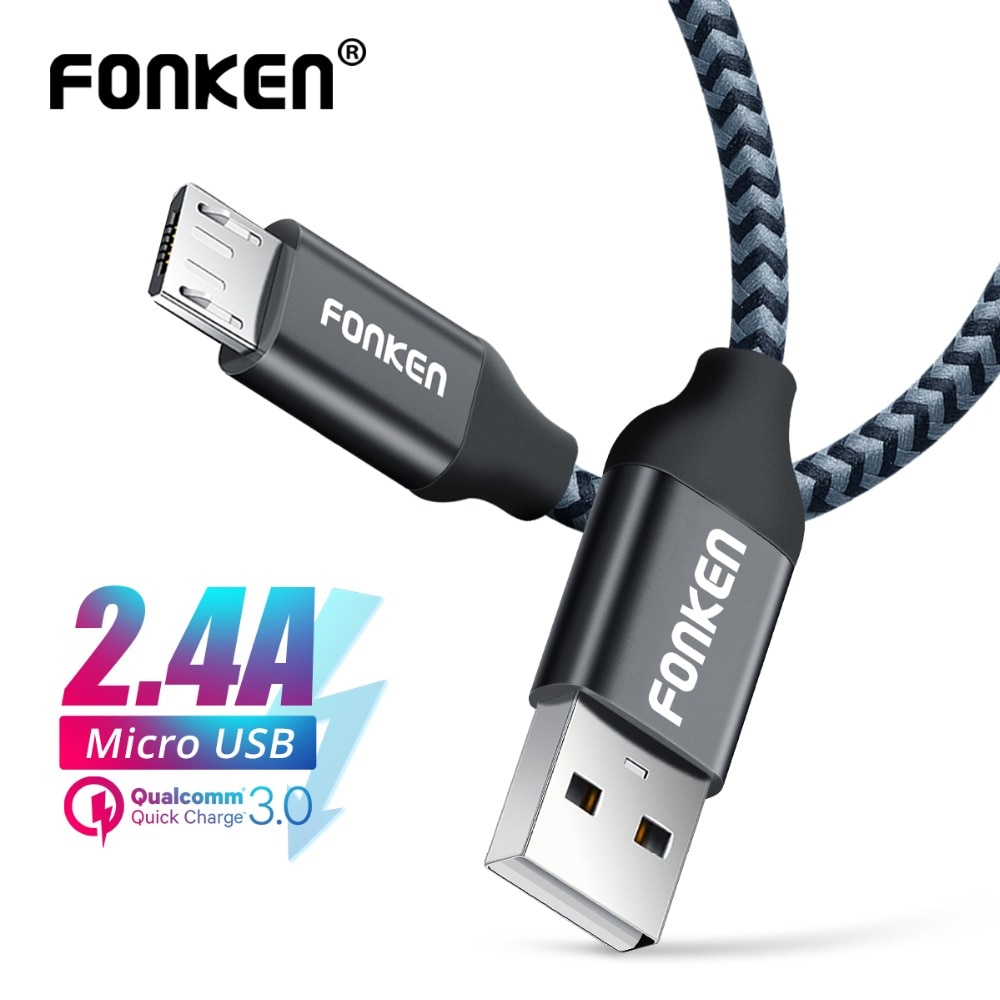 FONKEN Micro USB Cable 2.4A Mini USB Quick Charger Phone Cable 2128AWG 1m 2m 3m Fast Charge Braid Cord for Android Data Cables
