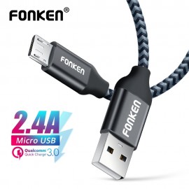 FONKEN Micro USB Cable 2.4A Mini USB Quick Charger Phone Cable 2128AWG 1m 2m 3m Fast Charge Braid Cord for Android Data Cables