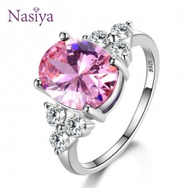 Womens Jewelry 925 Sterling Silver Rings White Pink Light Blue Champagne Zircon Oval Wedding Ring