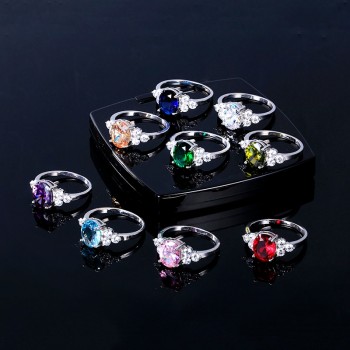 Womens Jewelry 925 Sterling Silver Rings White Pink Light Blue Champagne Zircon Oval Wedding Ring