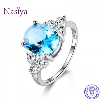 Womens Jewelry 925 Sterling Silver Rings White Pink Light Blue Champagne Zircon Oval Wedding Ring