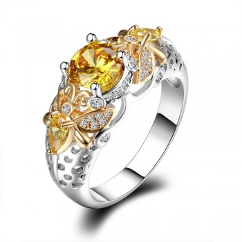 Yellow Citrine Animal Bee Finger Rings For Women Men With Zircon 925 Silver Jewelry Christmas Party Anniversary Gifts Size 6-10
