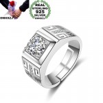 OMHXZJ Wholesale European Fashion Man Party Wedding Gift Silver White Square AAA Zircon 925 Sterling Silver Ring RR174