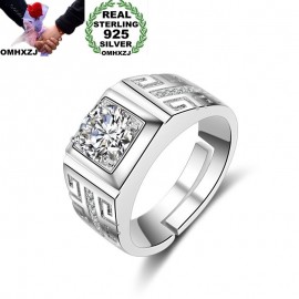 OMHXZJ Wholesale European Fashion Man Party Wedding Gift Silver White Square AAA Zircon 925 Sterling Silver Ring RR174