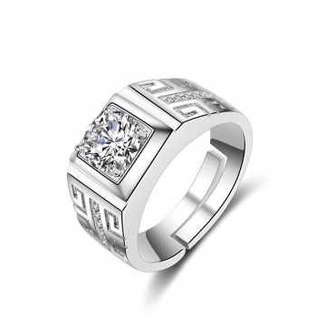 OMHXZJ Wholesale European Fashion Man Party Wedding Gift Silver White Square AAA Zircon 925 Sterling Silver Ring RR174