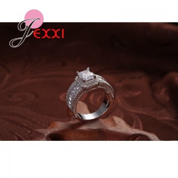 Jemmin New Arrival Women Girl Best Gifts 925 Sterling Silver Clear Square Crystal Pendant Ring for Women Bridal Jewelry