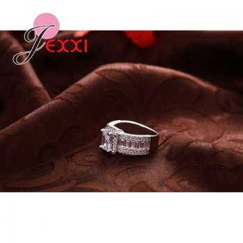 Jemmin New Arrival Women Girl Best Gifts 925 Sterling Silver Clear Square Crystal Pendant Ring for Women Bridal Jewelry