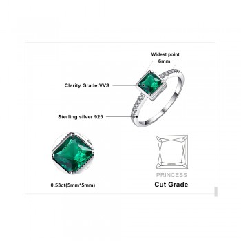 JewelryPalace Square 0.5ct Green Created Emerald Solitaire Ring Solid 925 Sterling-Silver-Jewelry Engagement Ring For Women Gift