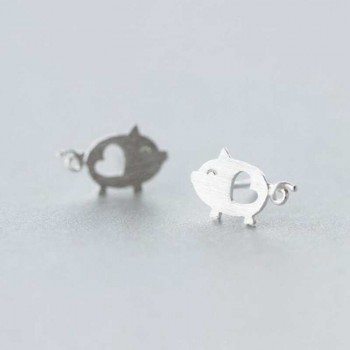 Ruifan 925 Sterling Silver Jewelry Fashion Cute Tiny 1.2cmX0.75cm Hollow Heart Pig Stud Earrings Gift For Girls Kids Lady YEA150
