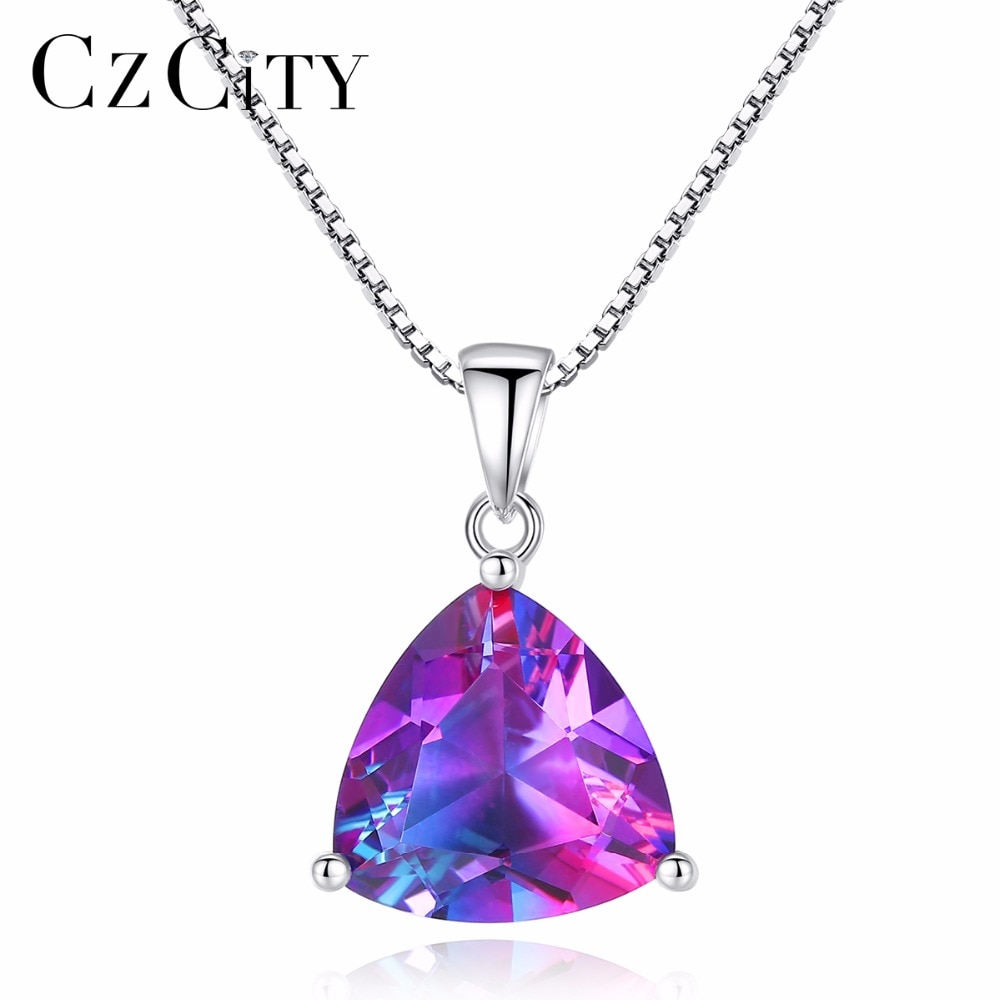 CZCITY Rainbow GemSton Pendant 5.79ct Mystic Purple Rainbow Fire Topaz 925 Sterling Silver Necklaces amp; Pendants Women Jewelry